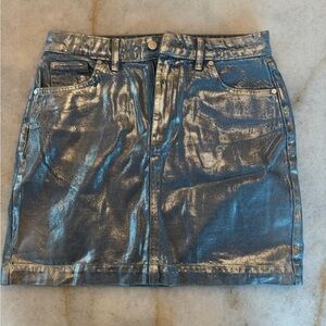 Pilcro Metallic Silver Blue Denim Mini Skirt Sz 10